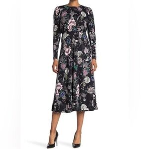 AFRM Womens Delilah Open Back Long Sleeve Floral Midi Dress in Noir Rose XLarge